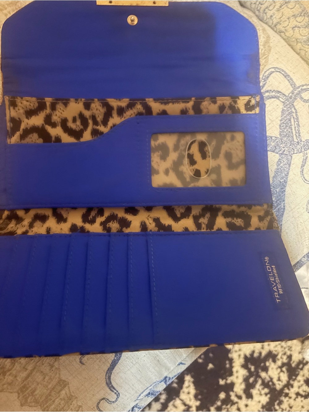 Travelon Royal Blue Wallet with Leopard Accent